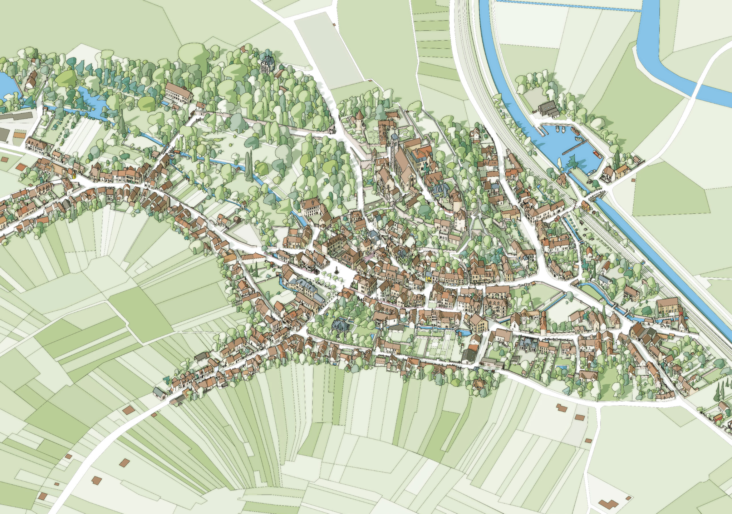 Plan cavalier de Châtel-Censoir, cité de caractère